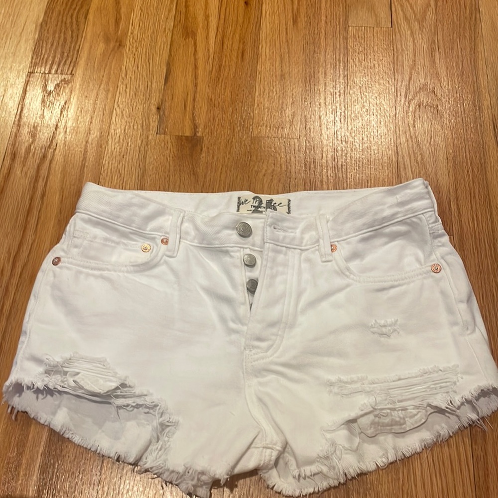 Free people living good vibrations cutoff shorts white
